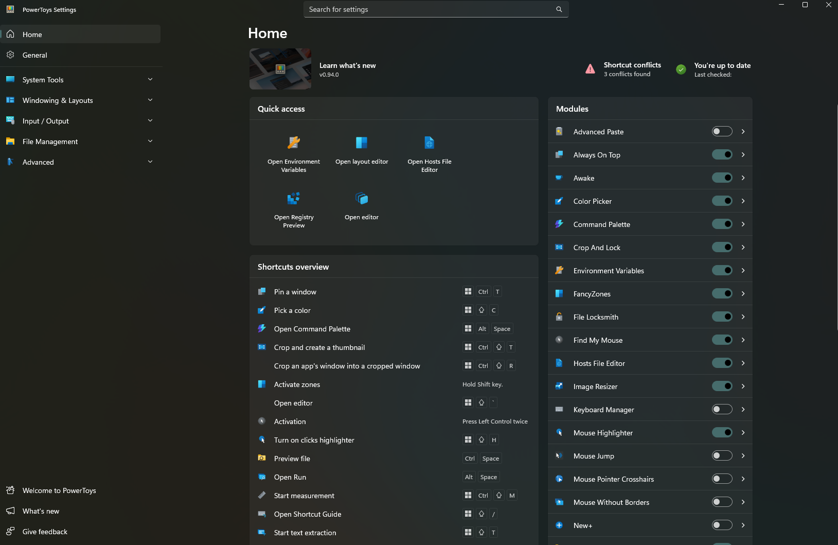 PowerToys Home Screen